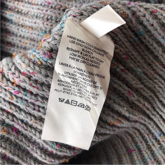 Free People | Cozy Oversized Cowl Neck Chunky Knit Sweater Grey w/ Rainbow Spec - Picture 13 of 13